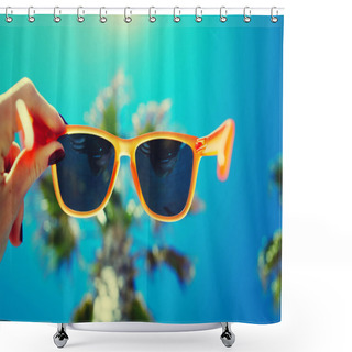 Personality  Sunglasses Against Palm Tree And Sky Shower Curtains