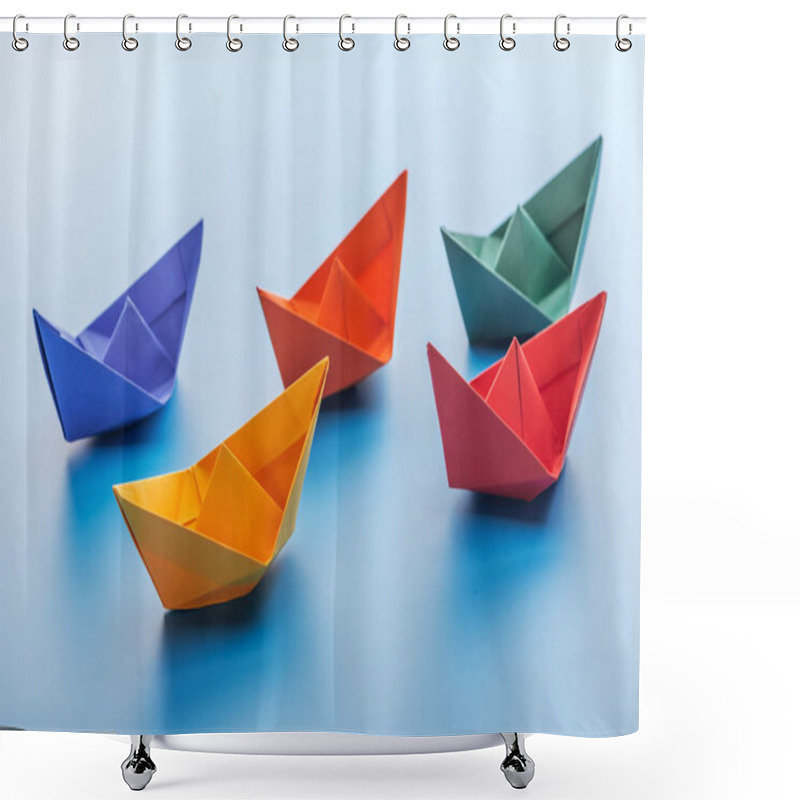 Personality  Colorful Bright Paper Boats On Light Blue Surface Shower Curtains