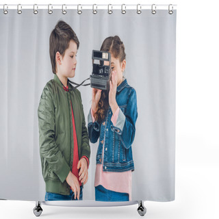 Personality  Children Taking Pictures Shower Curtains