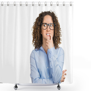 Personality  Nervous Woman With Glasses Biting Her Fingernails Shower Curtains