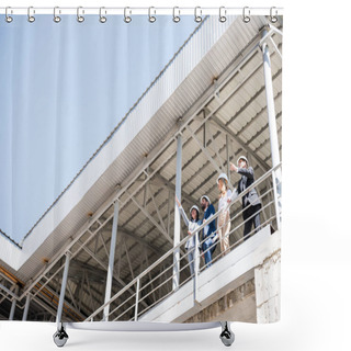 Personality  Contractors Talking While Standing At Construction Site Shower Curtains