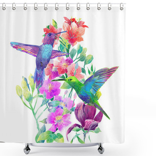 Personality  Exotic Flowers And Birds Shower Curtains