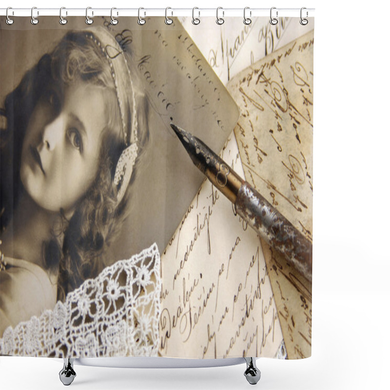 Personality  Vintage composition with photo of girl shower curtains