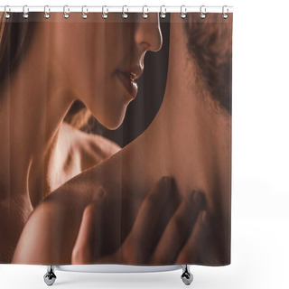 Personality  Cropped View Of Sensual Couple, On Brown Shower Curtains