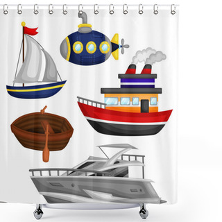 Personality  Sea And Water Transportation Vector Set Shower Curtains