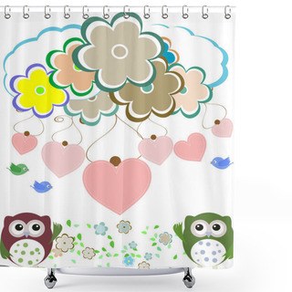 Personality  Owls, Birds, Flowers, Cloud And Love Heart Shower Curtains