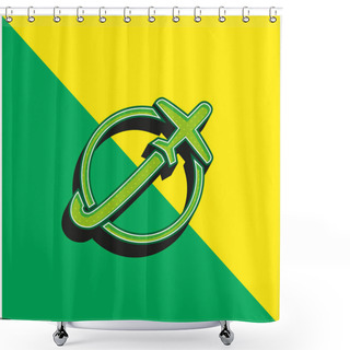 Personality  Airplane Travelling Around Earth Green And Yellow Modern 3d Vector Icon Logo Shower Curtains