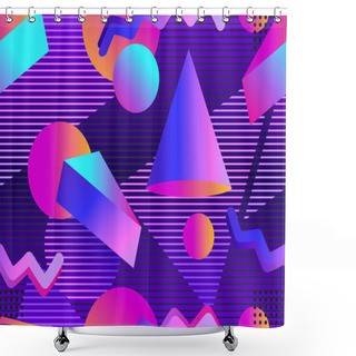 Personality  Retro Futurism Seamless Pattern. Geometric Elements Memphis In The Style Of 80's. Synthwave Retro Background. Retrowave. Vector Illustration Shower Curtains
