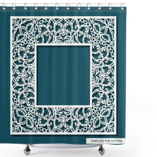 Personality  Square Frame For Photos, Pictures, Mirrors. Openwork Lace Pattern, Oriental Floral Ornament Of Leaves, Curls. Template For Plotter Laser Cutting (cnc) Of Paper, Cardboard, Plywood, Wood Carving, Metal Shower Curtains