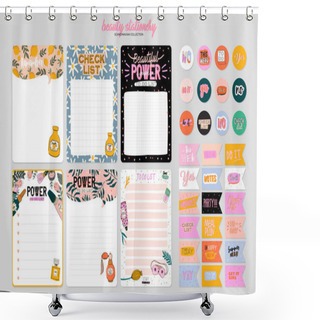 Personality  Collection Of Weekly Or Daily Planner, Note Paper, To Do List, Stickers Templates Decorated By Cute Beauty Cosmetic Illustrations And Trendy Lettering. Trendy Scheduler Or Organizer. Flat Vector Shower Curtains