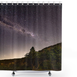 Personality  Stars And The Milky Way Night Sky With Headland And Trees Taken From Killcare Beach On The Central Coast Of NSW, Australia. Shower Curtains