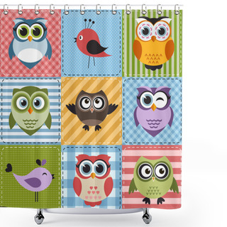 Personality  Patchwork With Owls And Birds Shower Curtains