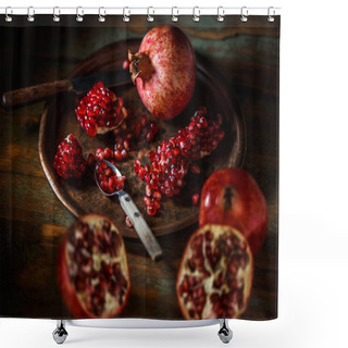 Personality  Pomegranate Seeds In A Metal Spoon Shower Curtains