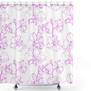 Personality  Beautiful Pink Orchid Flowers. Seamless Background Pattern. Fabric Wallpaper Print Texture. Engraved Ink Art. Shower Curtains