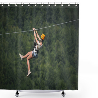 Personality  Adult Woman On Zip Line Shower Curtains