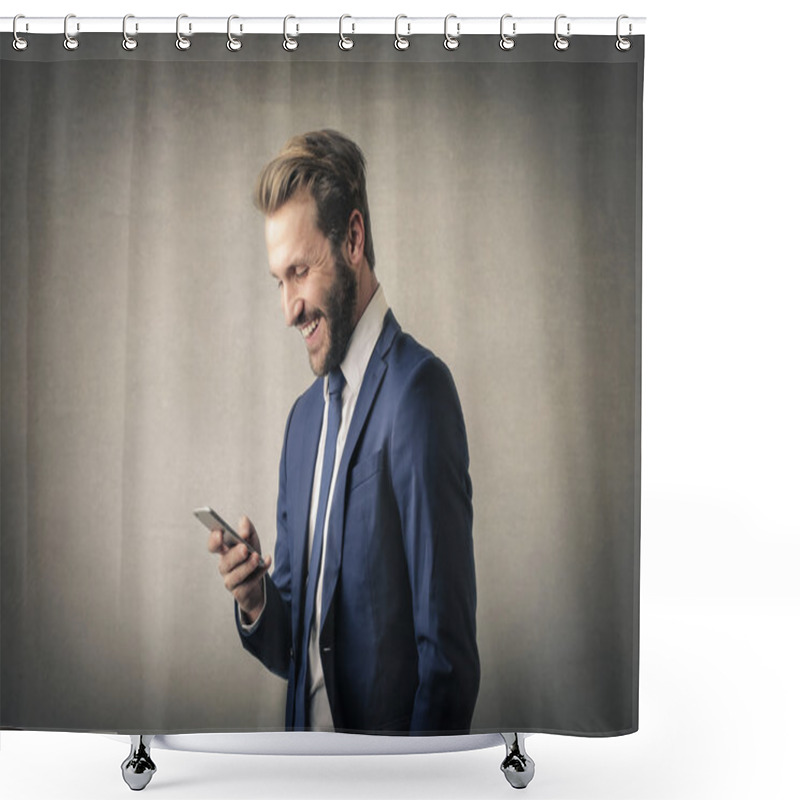 Personality  Man With Phone Shower Curtains