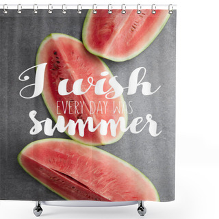 Personality  Flat Lay With Watermelon Pieces On Grey Concrete Tabletop, With 