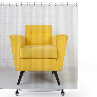 Personality  White Wall Texture With A Retro Yellow Armchair Shower Curtains