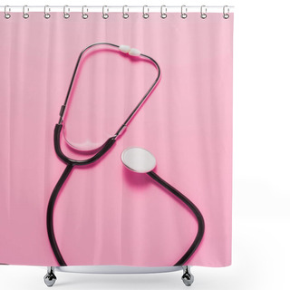 Personality  Top View Of Stethoscope Lying On Pink Surface Shower Curtains