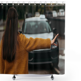Personality  Back View Of Woman Catching Taxi On Street Shower Curtains