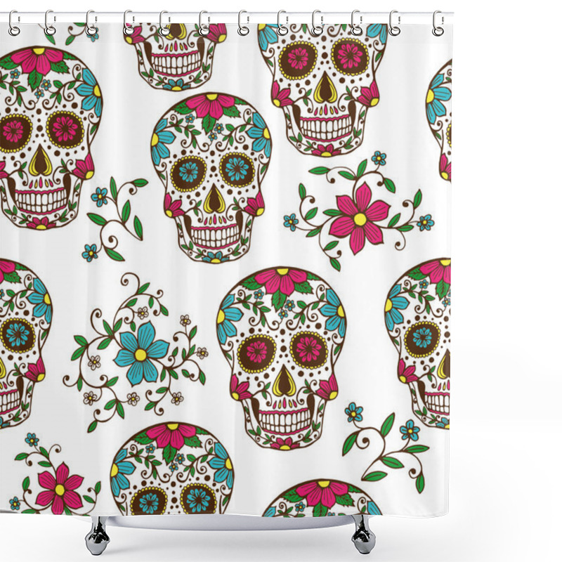 Personality  Skull With Floral Ornament Shower Curtains