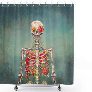 Personality  Blooming Skeleton On The Grunge Background  Shower Curtains