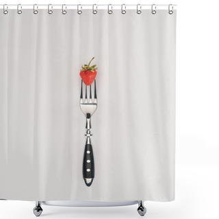 Personality  Raw Strawberry On A Fork Isolated On White Background Shower Curtains