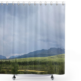 Personality  Scenic View Of Cloudy Sky, Mountains And Forest, Altai, Russia Shower Curtains