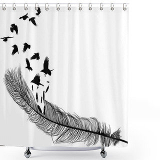 Personality  Illustration With Crows Flying From Feather Silhouette Isolated On White Background Shower Curtains