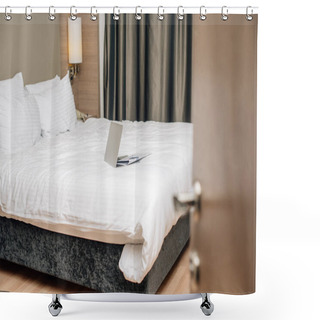 Personality  Laptop On Bed At Modern Hotel Suite Shower Curtains