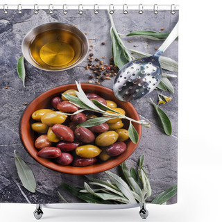 Personality  Tasty Olives In Bowl Shower Curtains