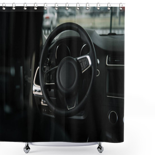 Personality  Selective Focus Of Steering Wheel In Luxury Car  Shower Curtains
