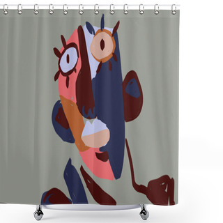 Personality  Minimalism African Art Portrait. Paint With Pastel Color Style With Cute Shapes. Element And Illustration For Art Decoration, Textile And Poster. Neutral Color And Simplicity Design. Shower Curtains