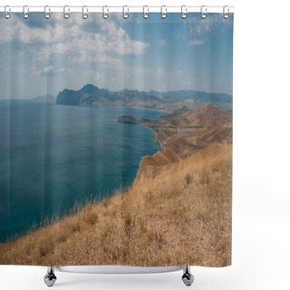 Personality  Scenic Calm Seashore With Crimean Mountains Ridge, Ukraine, May 2013 Shower Curtains