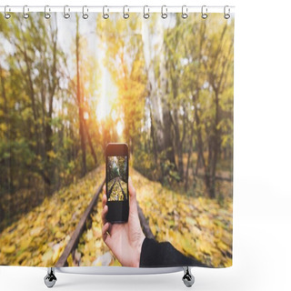 Personality  Woman Taking Photo Of Railroad Shower Curtains