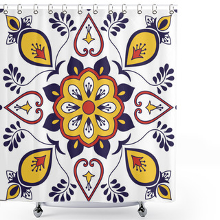 Personality  Mexican Tile Pattern Vector With Floral Motifs. Portuguese Azulejo, Talavera, Spanish Or Italian Majolica, Delft Dutch, Moroccan Print For Wallpaper, Tablecloth, Bathroom Wall Or Kitchen Flooring. Shower Curtains