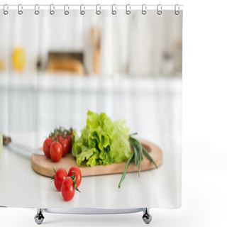 Personality  Cherry Tomatoes And Salad Leaves On Cutting Board In Kitchen Shower Curtains