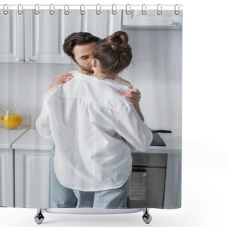 Personality  Bearded Man Taking Off White Shirt On Girlfriend  Shower Curtains