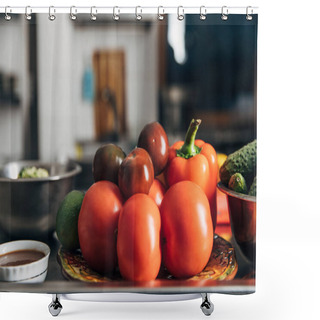 Personality  Various Fresh Vegetables On Table At Restaurant Kitchen Shower Curtains