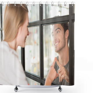 Personality  Couple Looking At Each Other In Cafe Shower Curtains