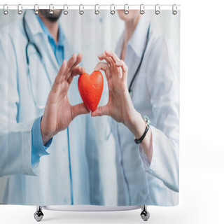 Personality  Cropped Shot Of Doctors Holding Toy Heart Together Shower Curtains