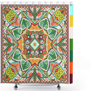 Personality  Geometric Square Pattern For Cross Stitch Ukrainian Traditional Shower Curtains