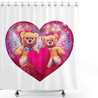Personality  Happy Valentines Day Card. Love Heart. Teddy Bears Shower Curtains