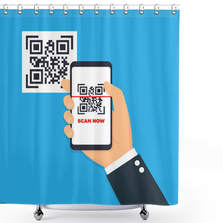 Personality  Scan QR Code Flat Icon With Phone. Barcode. Vector Illustration. Shower Curtains