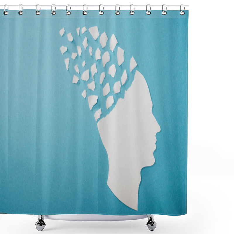 Personality  Dementia Symbol Presented As Face Isolated On Blue  Shower Curtains