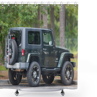 Personality  Photo Of A Jeep Sahara Wrangler 2 Door In Green Lifted With Over Shower Curtains