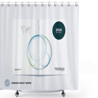 Personality  Design Of Abstract Double-page Brochure With Colourful Circles, Quares, Triangles For Branding. Business Vector Broadside. Shower Curtains