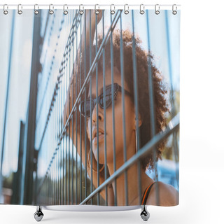 Personality  African-american Woman Behind Wired Fencing Shower Curtains