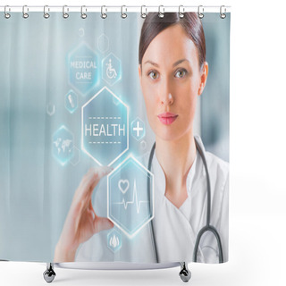 Personality  Doctor Working With Healthcare Icons Shower Curtains