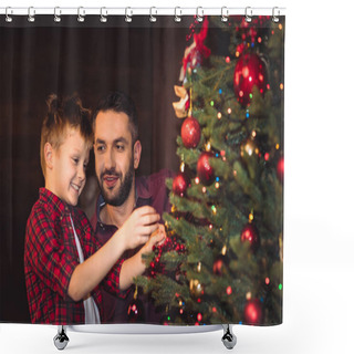 Personality  Little Son With Happy Father  Shower Curtains
